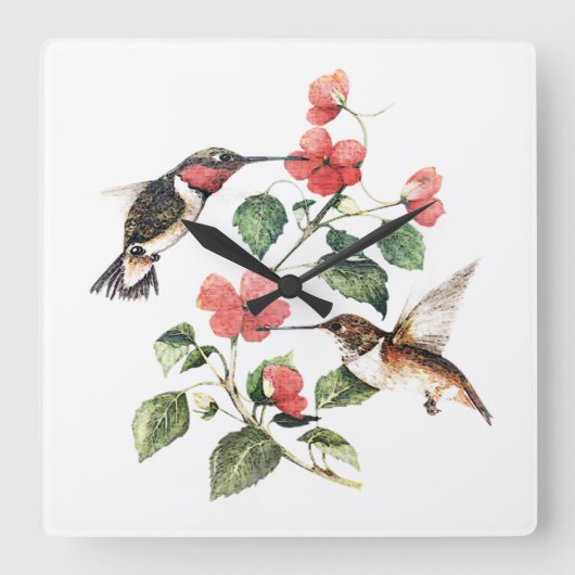 Sweet  Floral Hummingbird Paar Vierkante Klok (Voorkant)