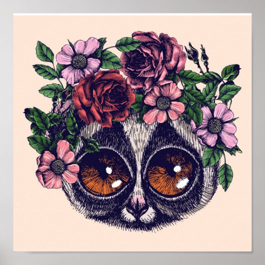 Sweet Floral Lemur Poster (Voorkant)