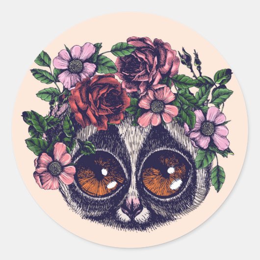 Sweet Floral Lemur Ronde Sticker (Voorkant)