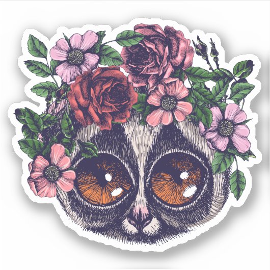 Sweet Floral Lemur Sticker (Voorkant)