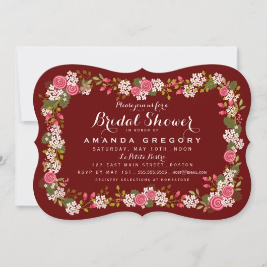 Sweet Floral Marsala Bridal Shower Kaart (Voorkant)