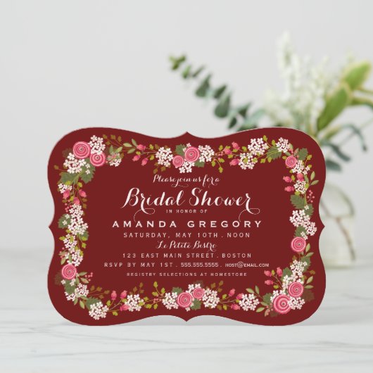 Sweet Floral Marsala Bridal Shower Kaart (Staand voorkant)