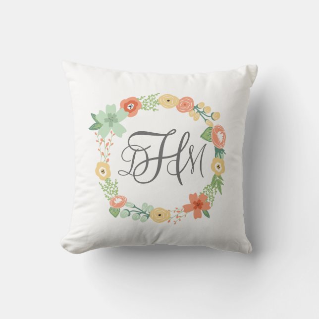 Sweet Floral Monogram Pillow Kussen (Voorkant)