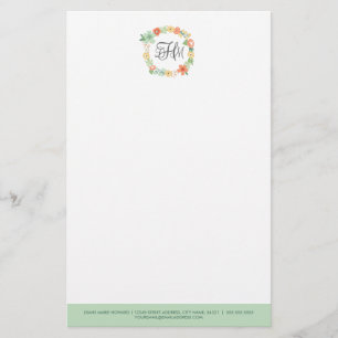 Sweet Floral Monogram Stationery Briefpapier