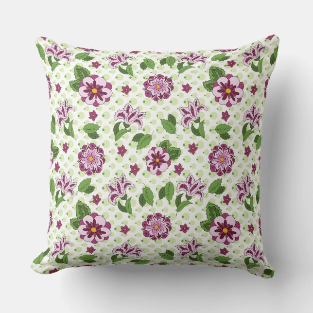 Sweet Floral Paarse Green Polka Dot Pattern Kussen (Voorkant)