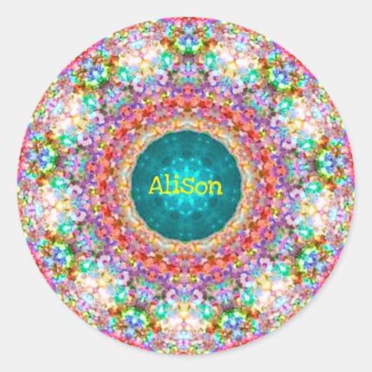 ~ Sweet Floral Pattern ~ Gepersonaliseerde ALISON  Ronde Sticker (Voorkant)