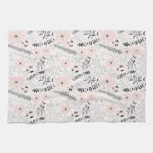 Sweet Floral Pink Black Whimsical PatternFlowers Theedoek (Horizontaal)