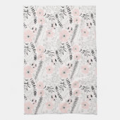 Sweet Floral Pink Black Whimsical PatternFlowers Theedoek (Verticaal)
