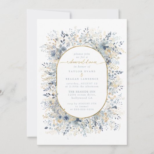 Sweet Floral repetitie diner Dusty Blue ID1045 Kaart (Voorkant)