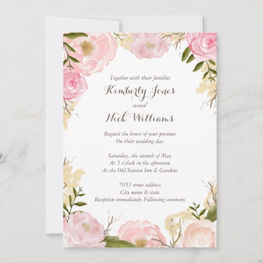 Sweet Floral Roos krans bruiloft uitnodiging (Voorkant)