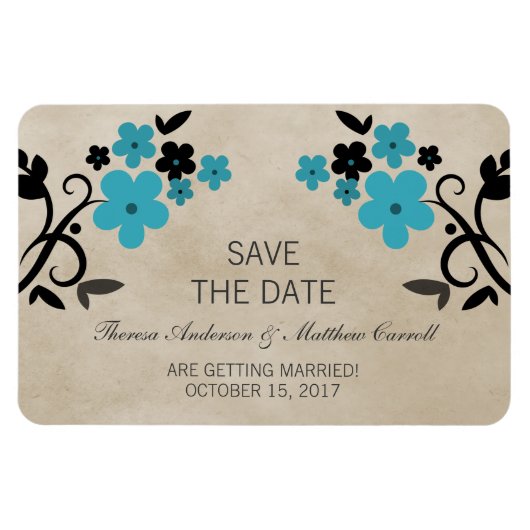 Sweet  Floral Save the Date Magnet, Aqua Magneet (Horizontaal)