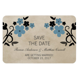 Sweet  Floral Save the Date Magnet, Blue Magneet