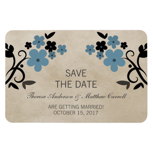 Sweet  Floral Save the Date Magnet, Blue Magneet (Horizontaal)