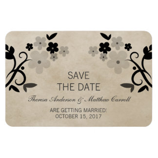 Sweet  Floral Save the Date Magnet, Grey Magneet