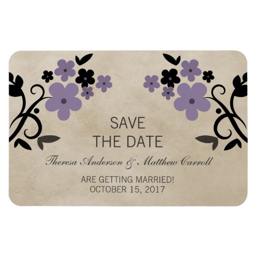 Sweet  Floral Save the Date Magnet, Paars Magneet (Horizontaal)