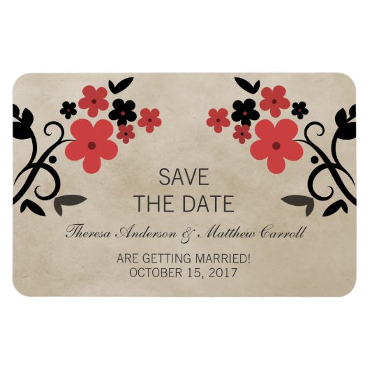 Sweet  Floral Save the Date Magnet, Red Magneet (Horizontaal)
