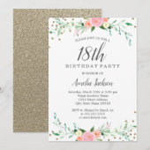 Sweet Floral Sparkle Confetti 18th Birthday Party Kaart (Voorkant / Achterkant)