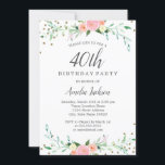 Sweet Floral Sparkle Confetti 40th Birthday Party Kaart<br><div class="desc">griepvaccinaties in de Little Bayleigh Store.</div>