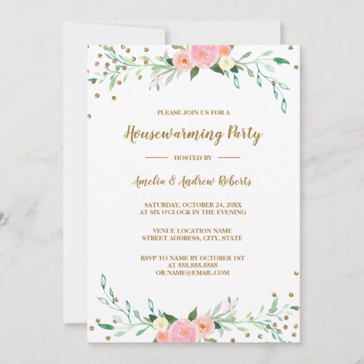 Sweet Floral Sparkle Confetti housewarming party Kaart (Voorkant)