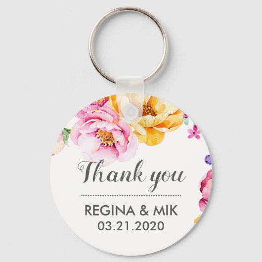 Sweet Floral Spring Weddenschap Bedankt Sleutelhanger (Voorkant)