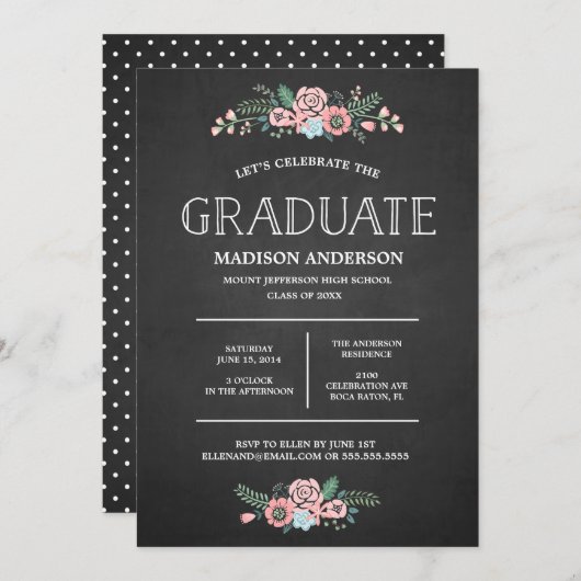 Sweet Floral | Uitnodiging tot Afstuderen (Voorkant / Achterkant)