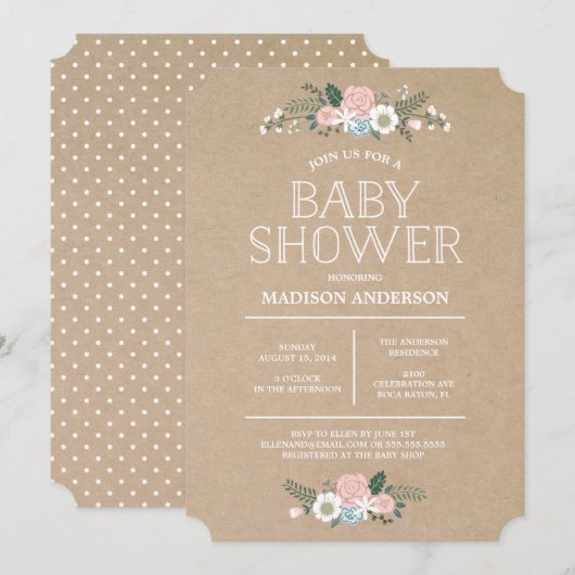 Sweet Floral | Uitnodiging tot Baby shower (Voorkant / Achterkant)