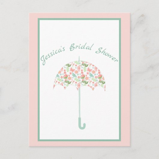 Sweet Floral Umbrella Bridal Shower Briefkaart (Voorkant)
