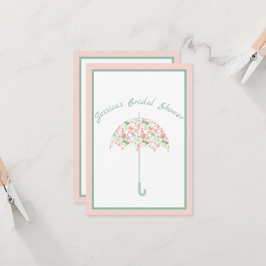Sweet Floral Umbrella Bridal Shower Kaart (Voorkant / Achterkant in situ)