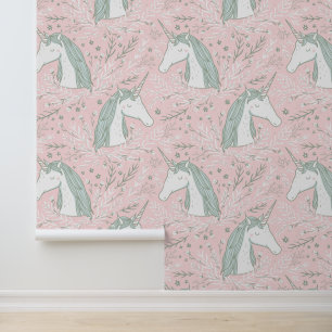 Sweet Floral Unicorn Pattern Behang