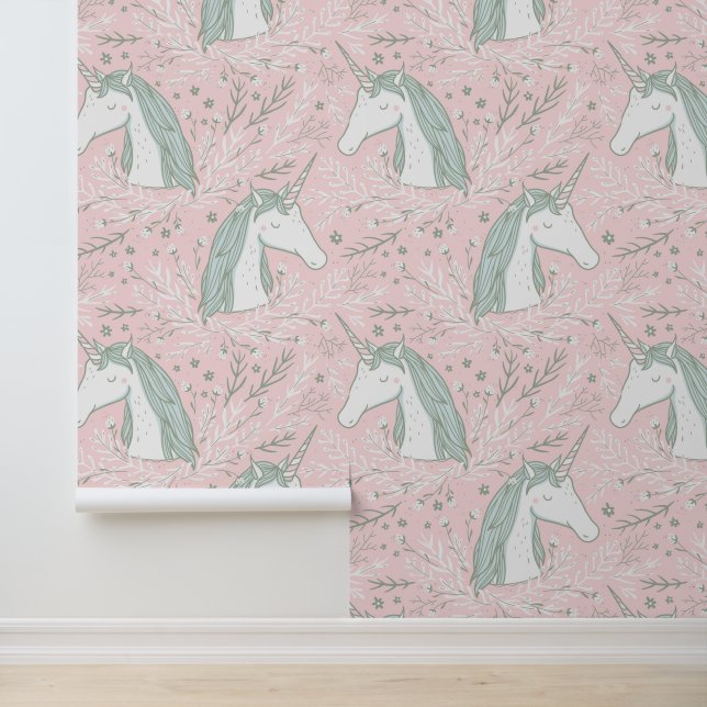 Sweet Floral Unicorn Pattern Behang (Applicatie)