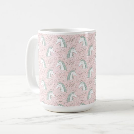 Sweet Floral Unicorn Pattern Koffiemok (Voorkant links)