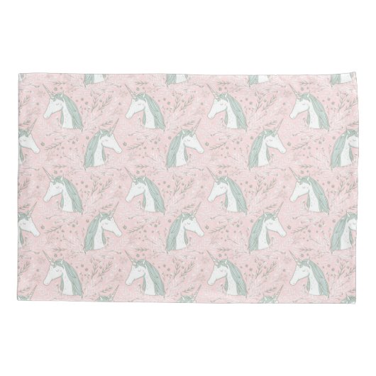 Sweet Floral Unicorn Pattern Kussensloop (Achterkant-Links)