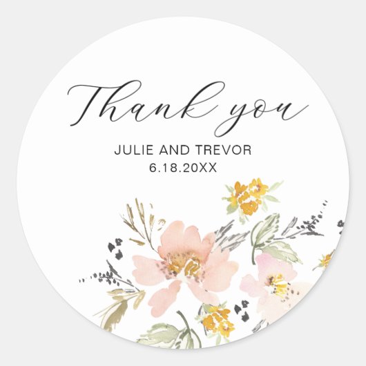 Sweet Floral Waterverf Wedding Dank je Sticker (Voorkant)