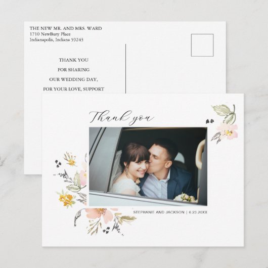 Sweet Floral Weddenschap Foto Dank je Briefkaart (Voorkant / Achterkant)