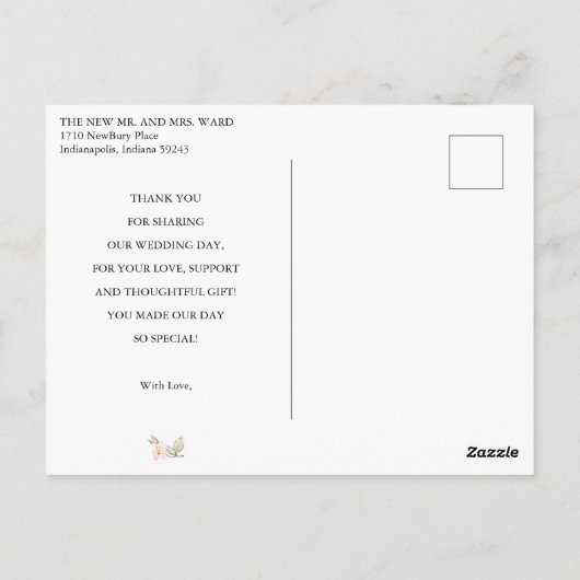 Sweet Floral Weddenschap Foto Dank je Briefkaart (Achterkant)