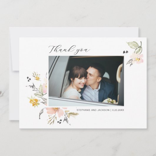 Sweet Floral Weddenschap Foto Hartelijk dank Bedankkaart (Voorkant)