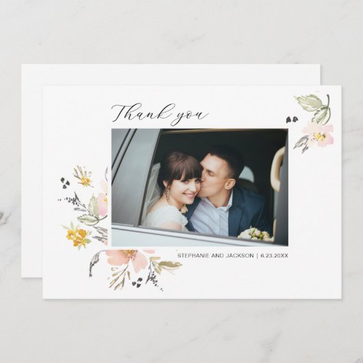Sweet Floral Weddenschap Foto Hartelijk dank Bedankkaart (Voorkant / Achterkant)