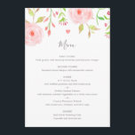 Sweet Floral Wedding Menu Kaart in roze & groen<br><div class="desc">Sweet Floral Wedding Menu Kaart. Met waterverf roze bloemen en een hart en lieve,  eenvoudige bewoording.</div>