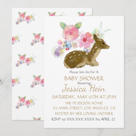 Sweet Floral Woodland Boho Baby shower Kaart (Voorkant / Achterkant)