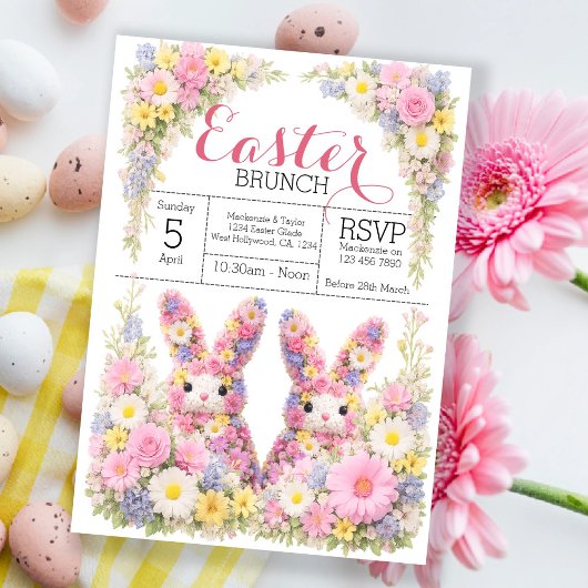 Sweet Flower Bunny Rabbit Easter Egg Hunt Brunch Kaart