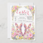 Sweet Flower Bunny Rabbit Easter Egg Hunt Brunch Kaart (Voorkant)