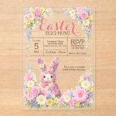 Sweet Flower Bunny Rabbit Easter Egg Hunt Lunch Acryl Uitnodigingen (Voorkant)
