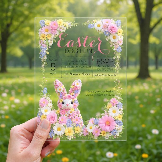 Sweet Flower Bunny Rabbit Easter Egg Hunt Lunch Acryl Uitnodigingen