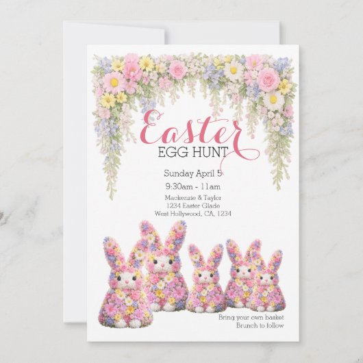 Sweet Flower Bunny Rabbit Easter Egg Hunt Lunch Kaart (Voorkant)