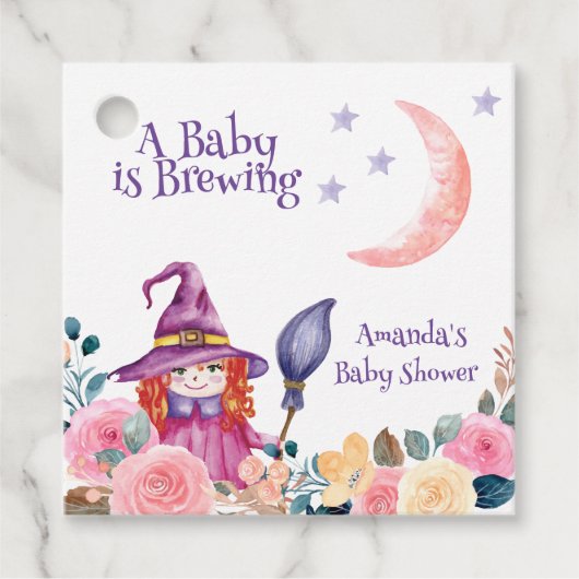 Sweet Flower Witch Cauldron Baby Brewing Shower Bedankjes Labels (Voorkant)