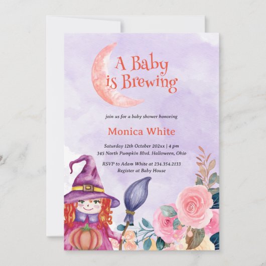 Sweet Flower Witch Cauldron Baby Brewing Shower Kaart (Voorkant)