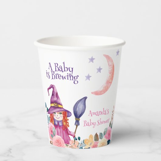 Sweet Flower Witch Cauldron Baby Brewing Shower Papieren Bekers (Voorkant)