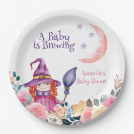 Sweet Flower Witch Cauldron Baby Brewing Shower Papieren Bordje