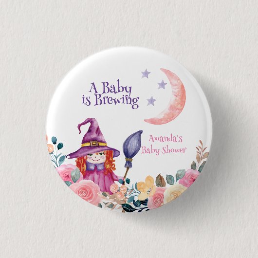 Sweet Flower Witch Cauldron Baby Brewing Shower Ronde Button 3,2 Cm (Voorkant)