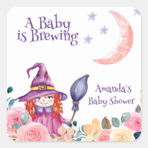 Sweet Flower Witch Cauldron Baby Brewing Shower Vierkante Sticker